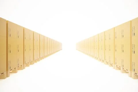 Warehouse concept of stacked cardboard boxes on wooden pallets for Stock Illustration