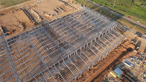Warehouse Construction from metal structure. Stock Footage 161420321