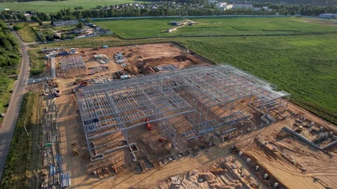 Warehouse Construction from metal structure. Видео 161420466