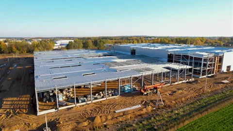 Warehouse Construction from metal structure. Stock Footage 165594625