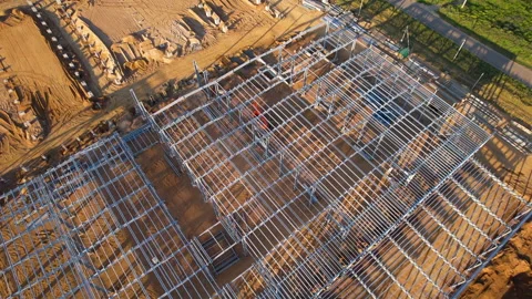 Warehouse Construction from metal structure. 動画素材 167044796