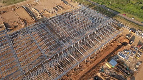 Warehouse Construction from metal structure Video stock 213339090