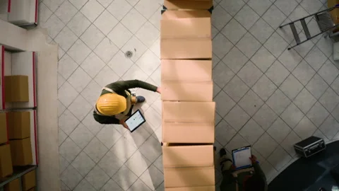 Warehouse coordinators examine parcels 스톡 동영상 250569991