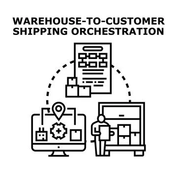 Warehouse to customer shipping orchestration concept Illustrazione stock