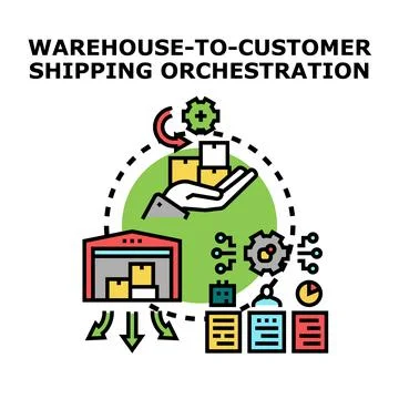 Warehouse to customer shipping orchestration process 스톡 일러스트