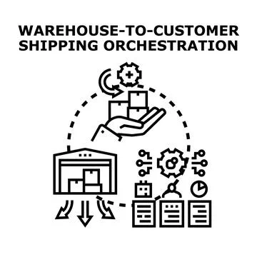 Warehouse to customer shipping orchestration process 스톡 일러스트