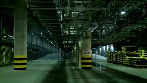 Warehouse dark interior Stock Footage 73672893
