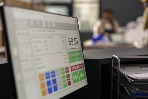 Warehouse database, computer screen and logistics managed in distribution hub Foto stock