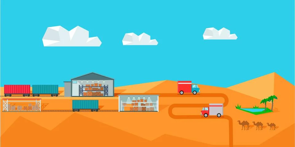 Warehouse on Desert Landscape Stock Illustration
