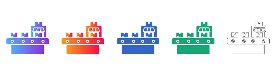 Warehouse Distribution Conveyor Vector Icon Set Stock Illustration