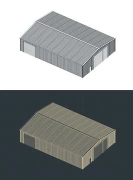 Warehouse distribution hub isometric technical drawing 스톡 일러스트