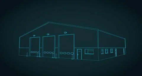 Warehouse distribution hub technical drawing 스톡 일러스트
