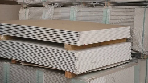 A warehouse of drywall on pallets Stock Footage 83884935