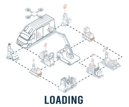 Warehouse efficiency is increased through the use of AGVs for the automated.. Stock Illustration