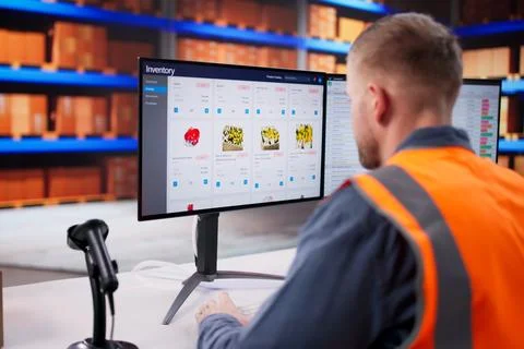 Warehouse Employee Scanning Parcel Barcodes For Inventory Management And Supp Stock Photos