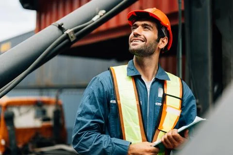 Warehouse engineer worker working at industrial container yard Stock-Fotos