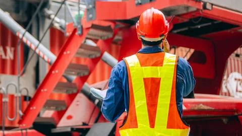 Warehouse engineer worker working at industrial container yard Stock Photos