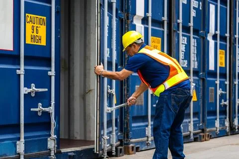 Warehouse engineer worker working at industrial container yard 스톡 사진