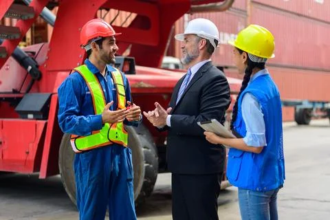 Warehouse engineer working at container yard 스톡 사진