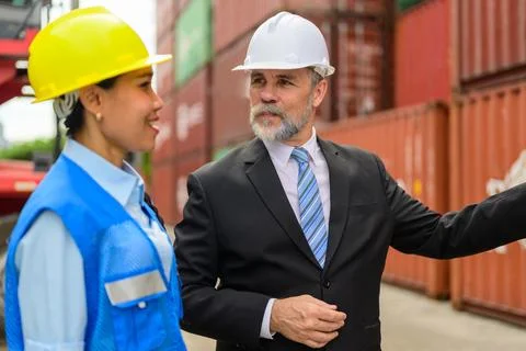 Warehouse engineer working at container yard 스톡 사진