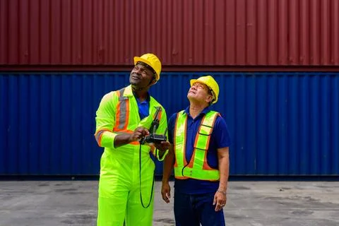 Warehouse engineer working at container yard Stock Photos