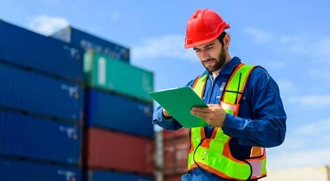 Warehouse engineer working at container yard 스톡 사진