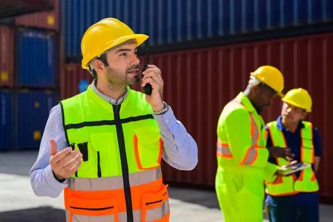 Warehouse engineer working at container yard Foto stock