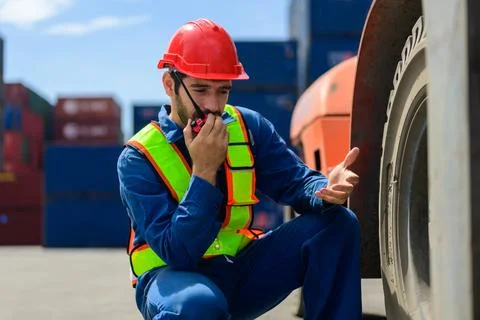 Warehouse engineer working at container yard Foto stock