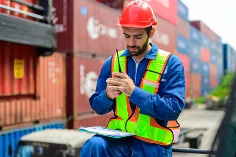 Warehouse engineer working at container yard Foto stock