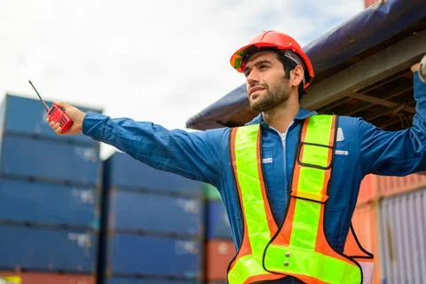 Warehouse engineer working at container yard Foto stock