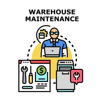 Warehouse facility maintenance planning and management concept Stock Illustration