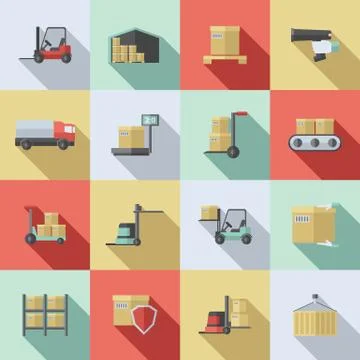 Warehouse Flat Icons Set Stock Illustration