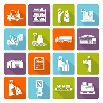 Warehouse Flat Icons Set Ilustración de archivo