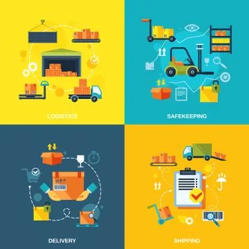 Warehouse flat set Stockillustratie
