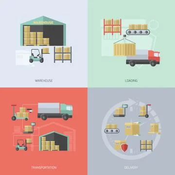 Warehouse Flat Set Stock Illustration