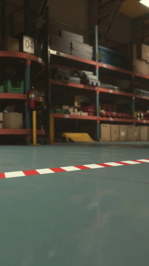 Warehouse floor with storage racks and boxes at an industrial site Stock Footage 335396472