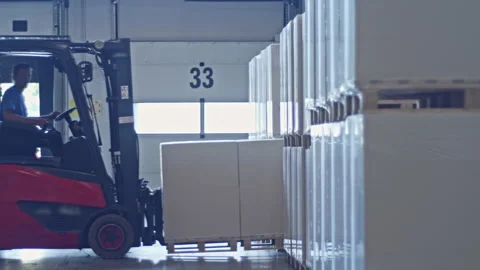 Warehouse forklift loading freight in cargo container Stock Footage 248648699