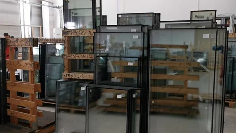 Warehouse for glass windows. Stock Footage 122336010