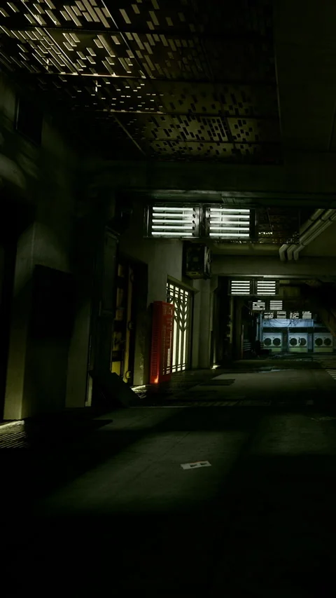 Warehouse hallway with light streaming through windows at night Stock Footage 339956139