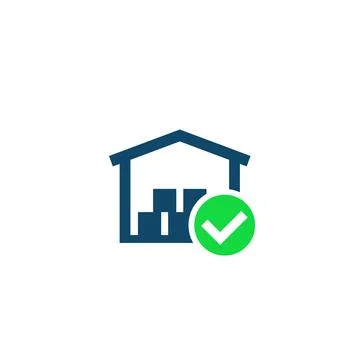 Warehouse icon with check mark Ilustração Stock
