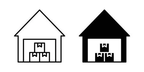 Warehouse icon collection in black, Line icons, flat symbols Stock Illustration