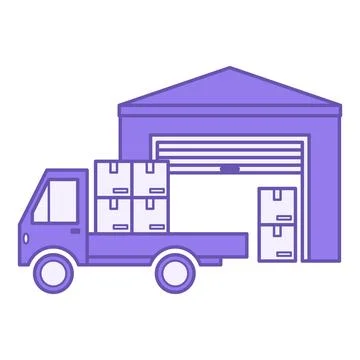 Warehouse Icon Colored. Vector Illustration. Unloading Goods in Warehouse. .. Stock Illustration