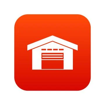 Warehouse icon digital red Stock Illustration