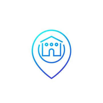 Warehouse icon with mark, linear logo Stock Illustration