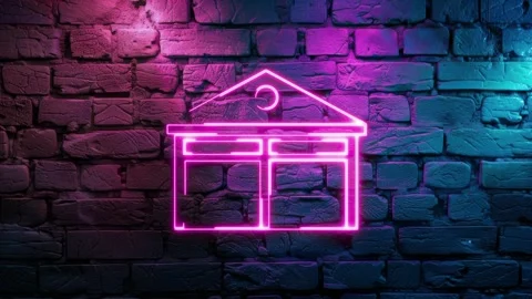 Warehouse Icon neon on brick wall background Stock Footage 276703597