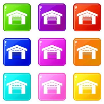 Warehouse icons 9 set Illustrazione stock