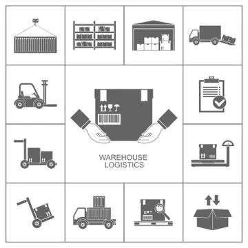 Warehouse icons black Illustrazione stock