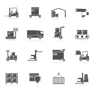 Warehouse Icons Black Stock Illustration