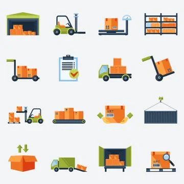Warehouse Icons Flat Illustrazione stock
