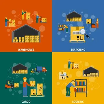 Warehouse Icons Flat Stock Illustration